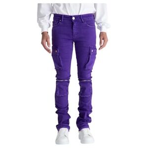 Pheelings Never Look Back Purple Stacked Cargo Flare Jeans Mens 34 Streetwear